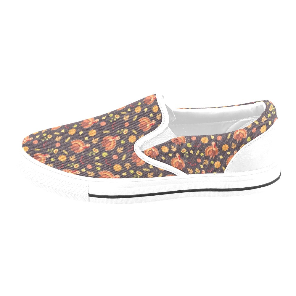 Thanksgiving Print Design LKS305 White Slip Ons Canvas Women's Shoes