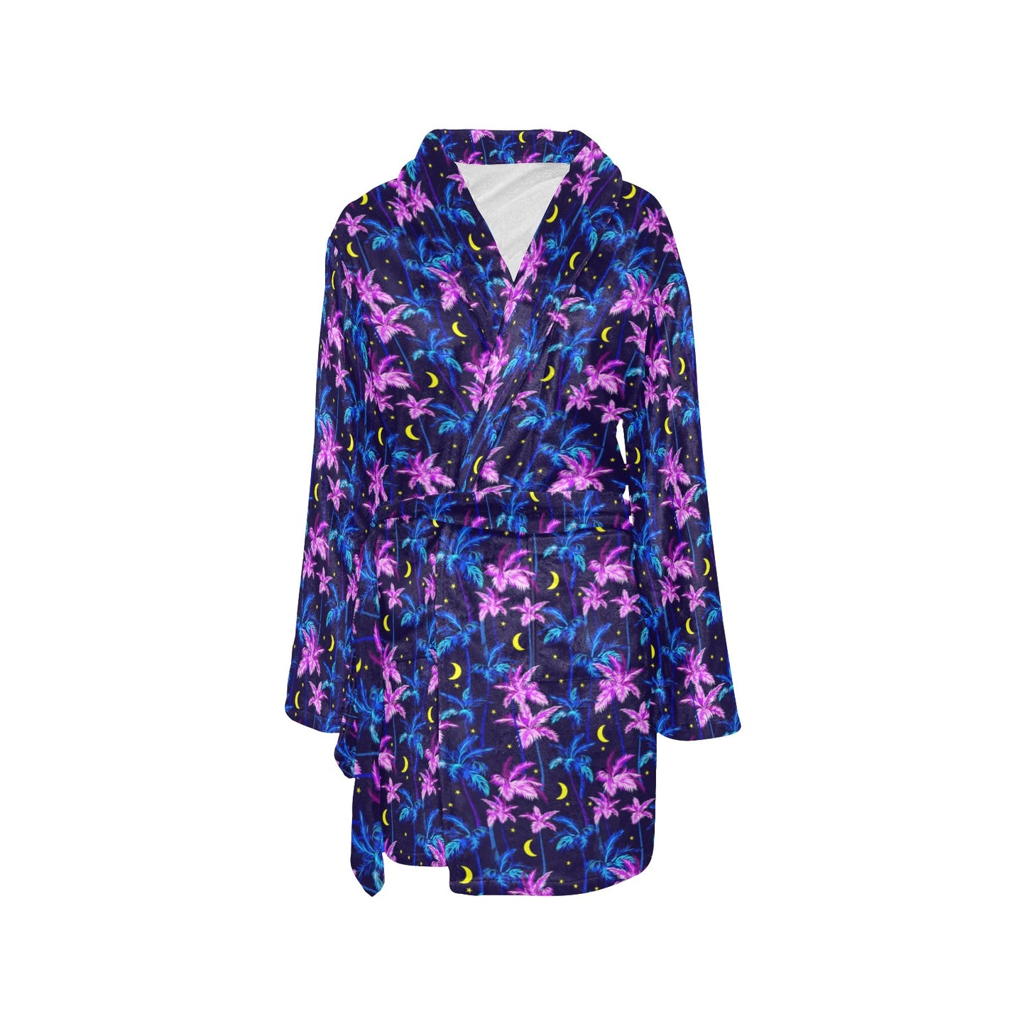 Palm Tree Night Scene Design Print Women's Fleece Robe