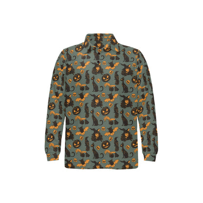 Witch Bat Halloween Print Design LKS305 Long Sleeve Polo Shirt For Men's