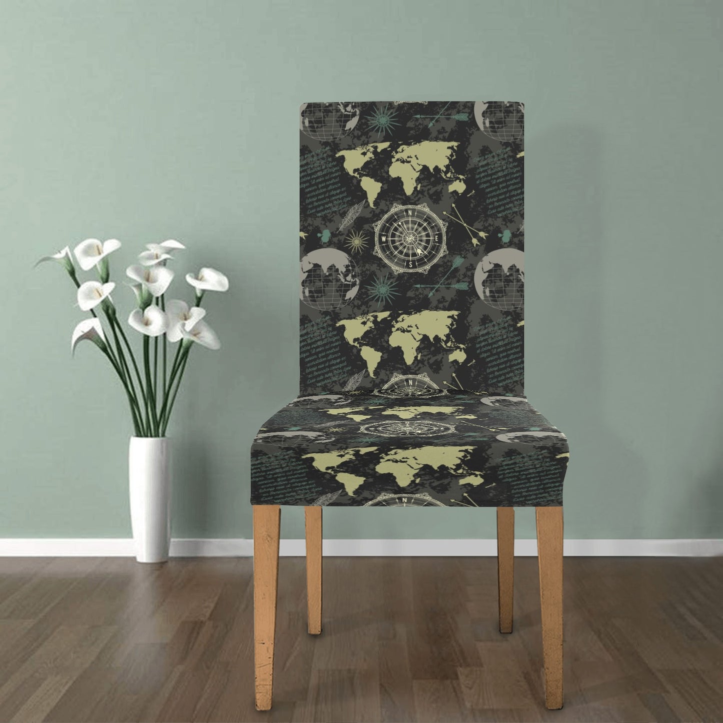 World Map Print Design LKS303 Dining Chair Slipcover