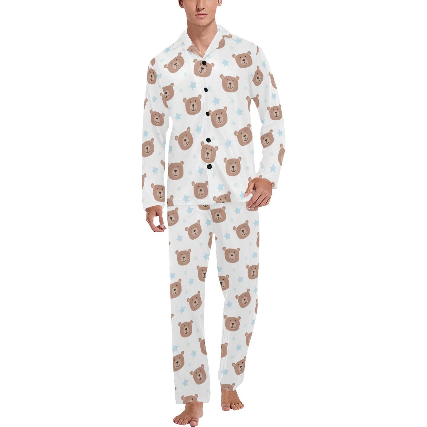 Bear Pattern Print Design BE02 Men's Long Pajama Set