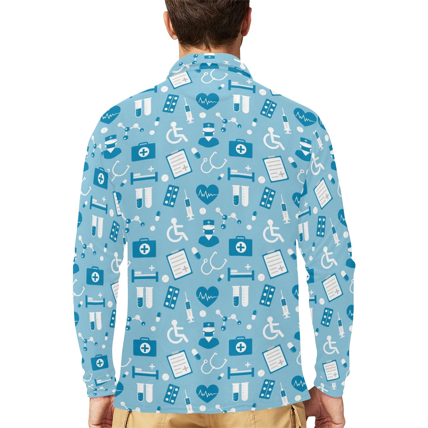 Medical Pattern Print Design 05 Long Sleeve Polo Shirt For Men's