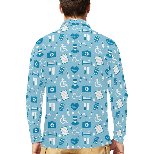 Medical Pattern Print Design 05 Long Sleeve Polo Shirt For Men's