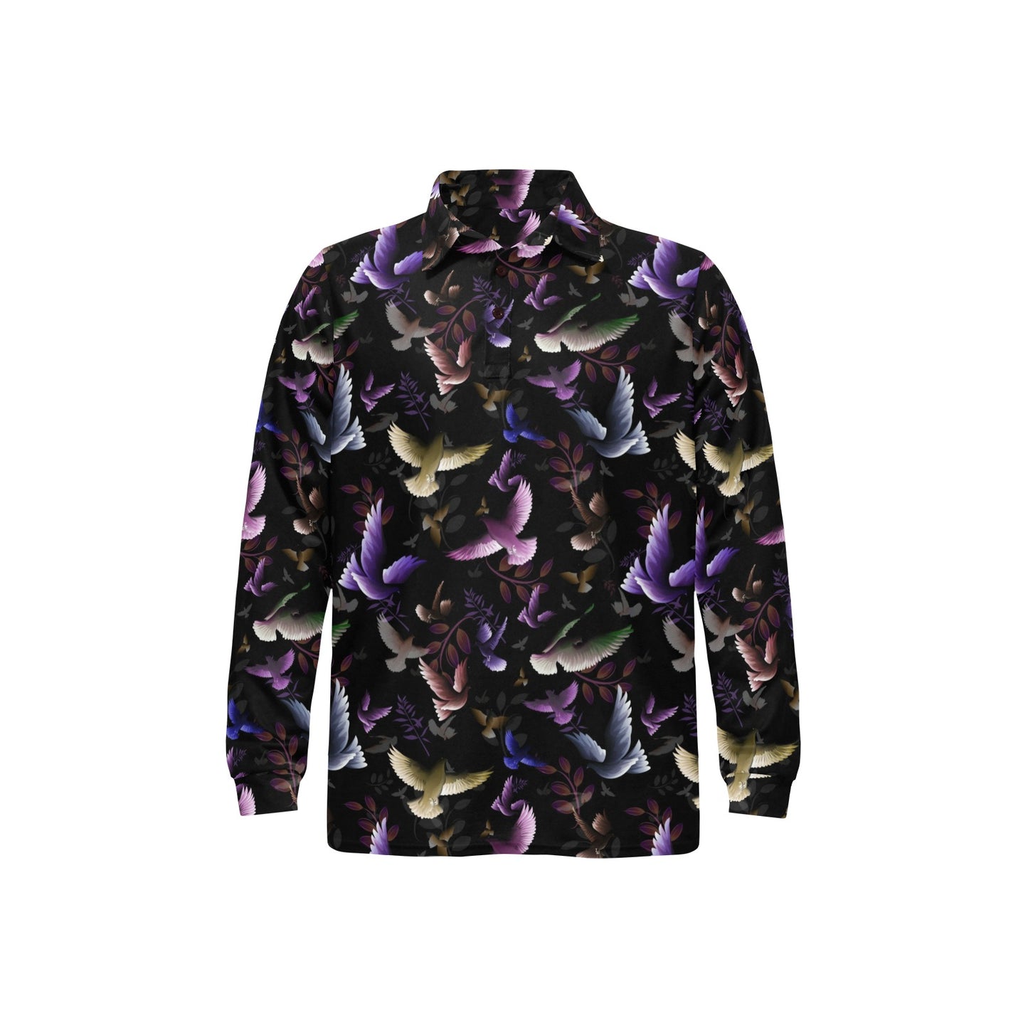 Pigeon Pattern Print Design 01 Long Sleeve Polo Shirt For Men's