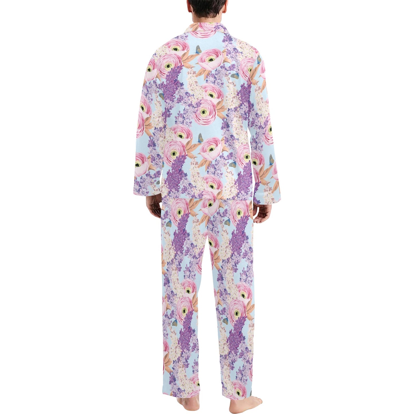 Lilac Pattern Print Design LI03 Men's Long Pajama Set