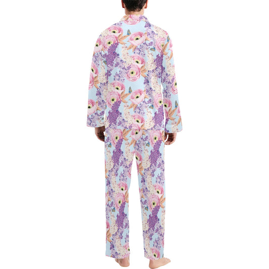 Lilac Pattern Print Design LI03 Men's Long Pajama Set
