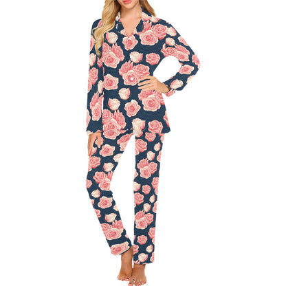 Rose Pattern Print Design A03 Women's Long Pajama Set