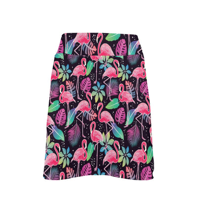 Flamingo Tropical leaves Neon Print 17" Golf & Pickleball Skort with Pockets