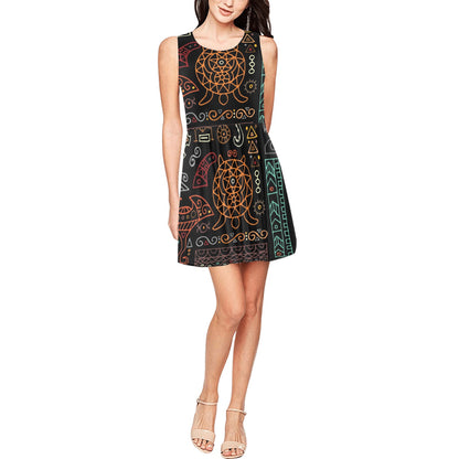 Polynesian Pattern Print Design A04 Sleeveless Dress