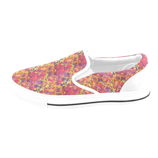 Splatter Print Design LKS303 White Slip Ons Canvas Women's Shoes