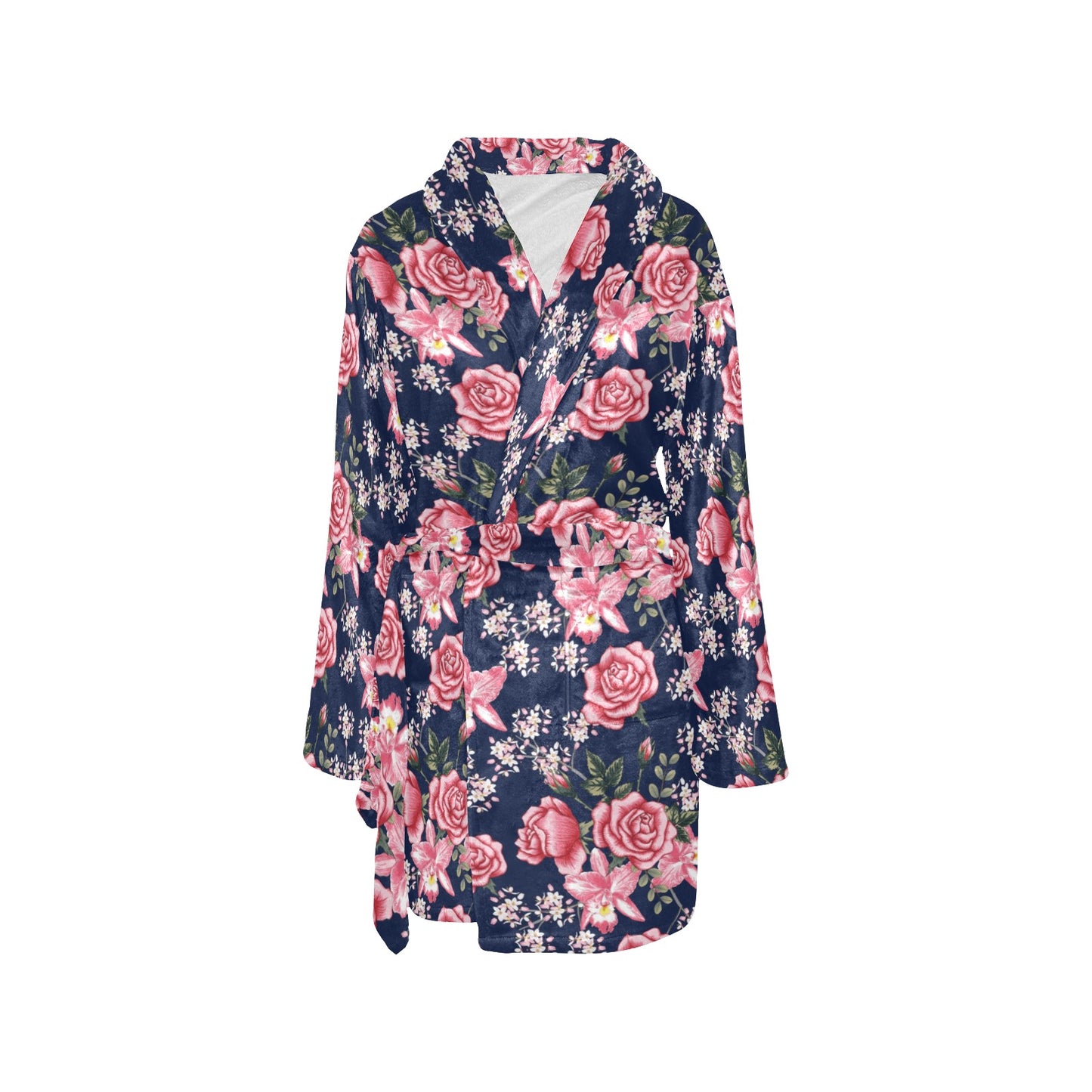 Rose Pattern Print Design A05 Women's Fleece Robe