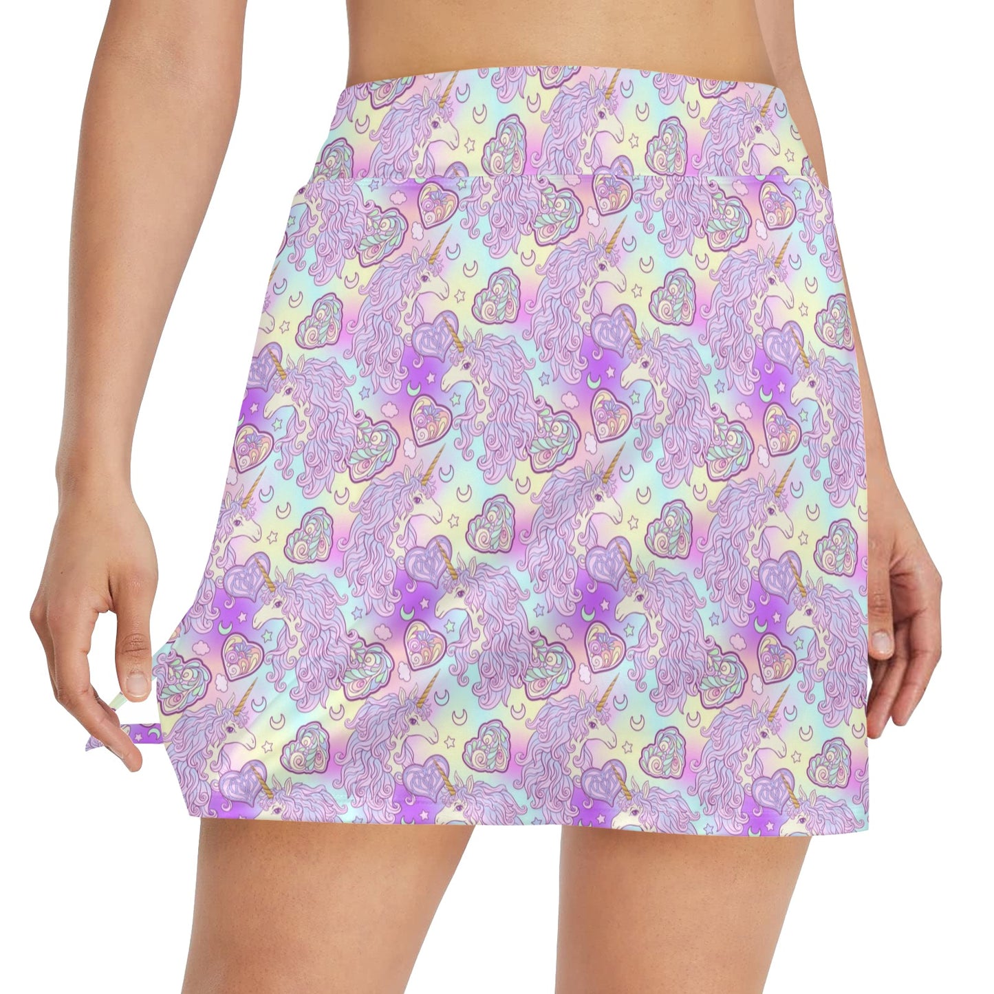 Unicorn Rainbow Star Heart Print 17" Golf & Pickleball Skort with Pockets