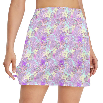 Unicorn Rainbow Star Heart Print 17" Golf & Pickleball Skort with Pockets