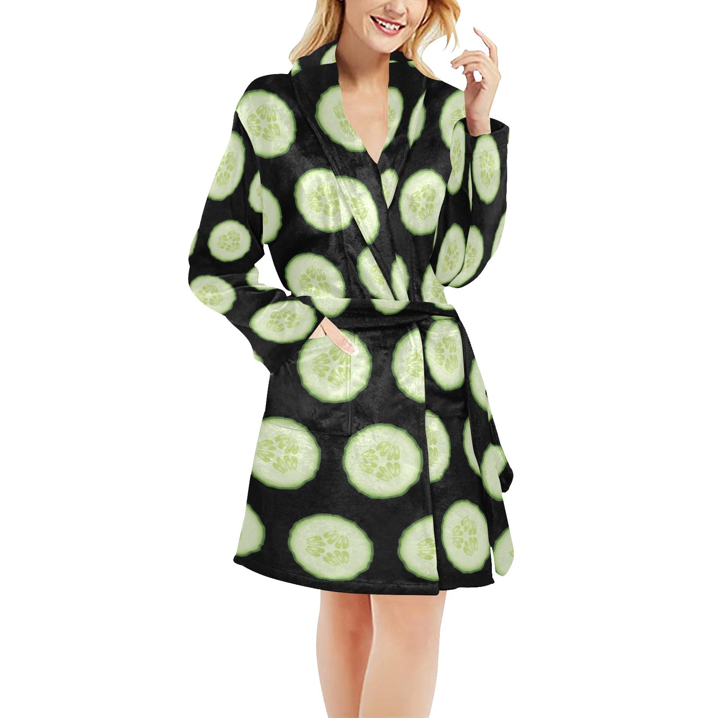 Cucumber Pattern Print Design CC02 Women's Fleece Robe