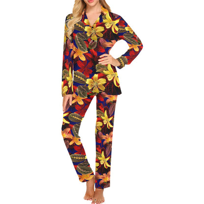 Lily Pattern Print Design LY014 Women's Long Pajama Set