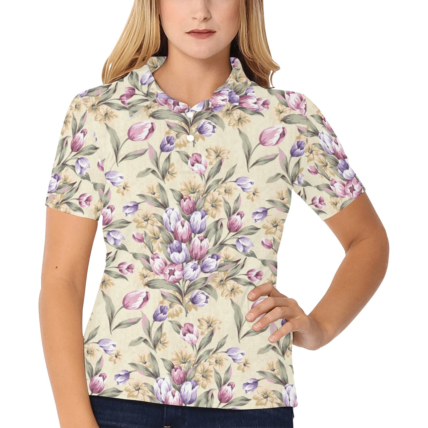 Tulip Pattern Print Design TP04 Women's Polo Shirt