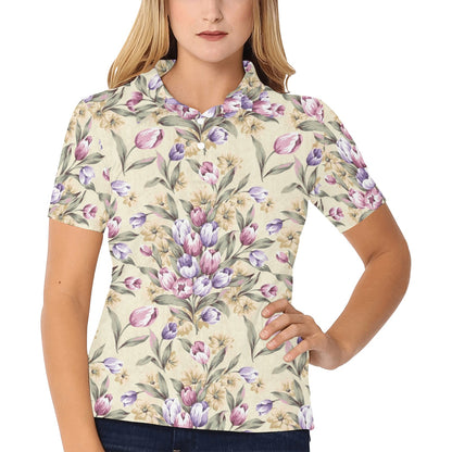 Tulip Pattern Print Design TP04 Women's Polo Shirt