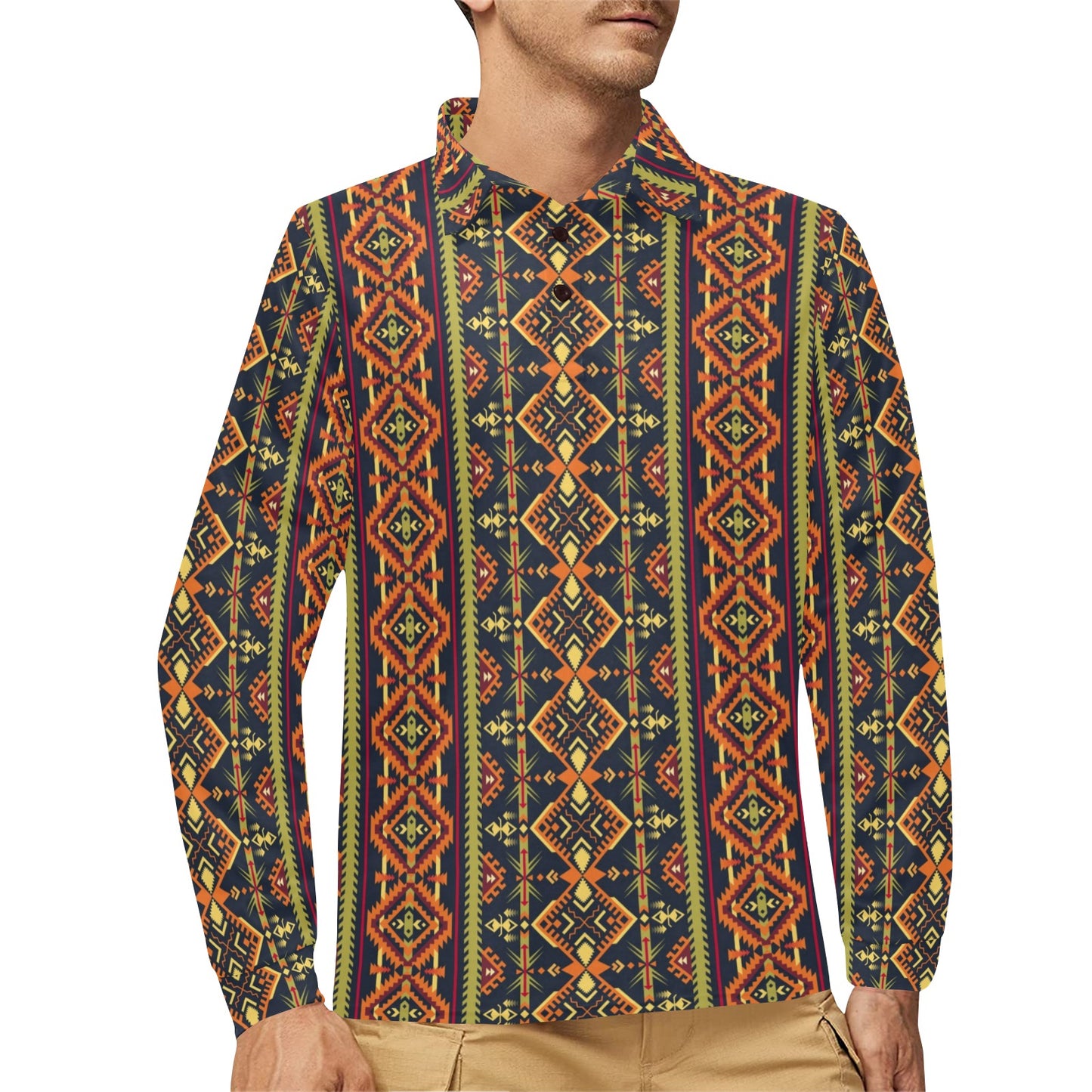 Kente Classic Design African Print Long Sleeve Polo Shirt For Men's