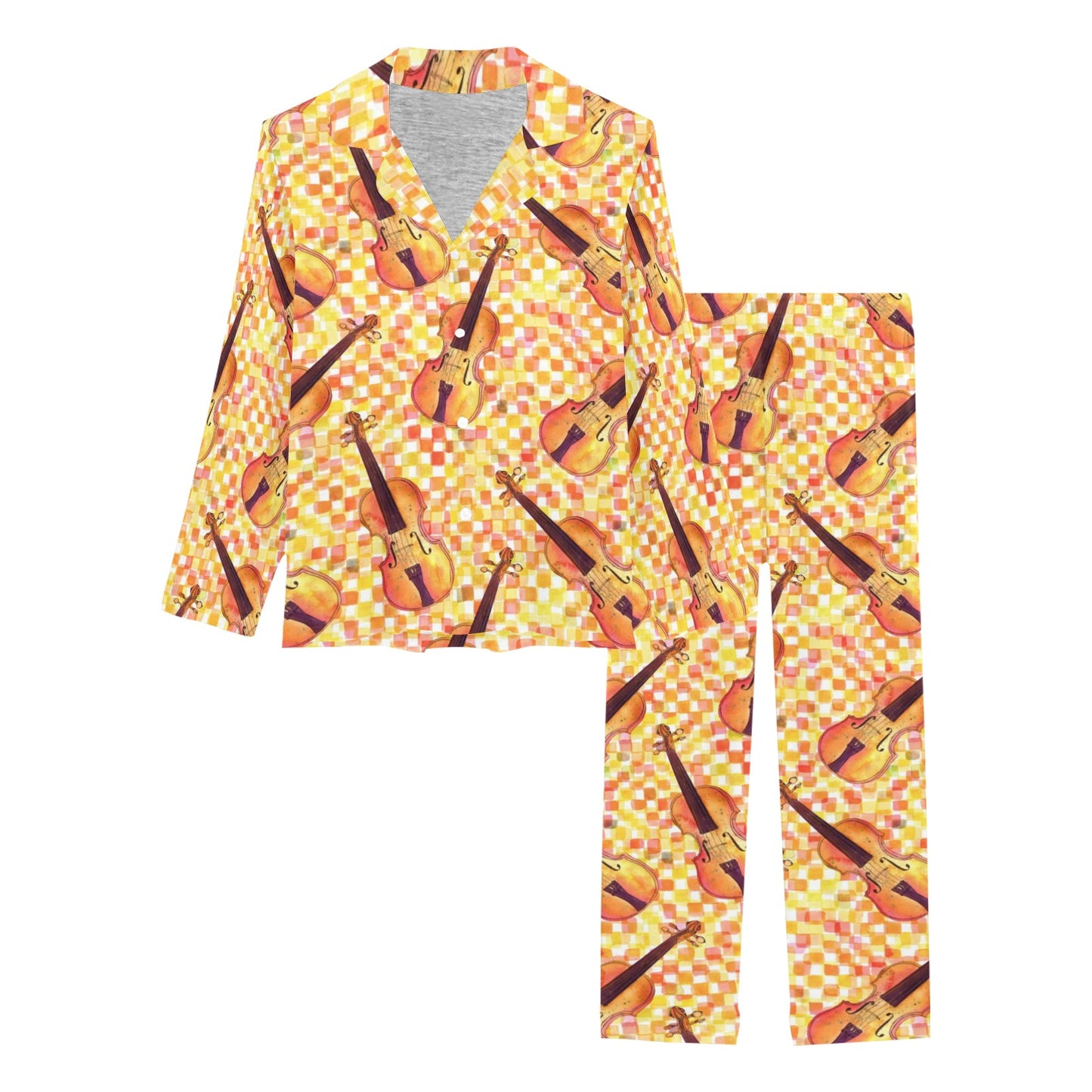 Violin Pattern Print Design 03 Women's Long Pajama Set
