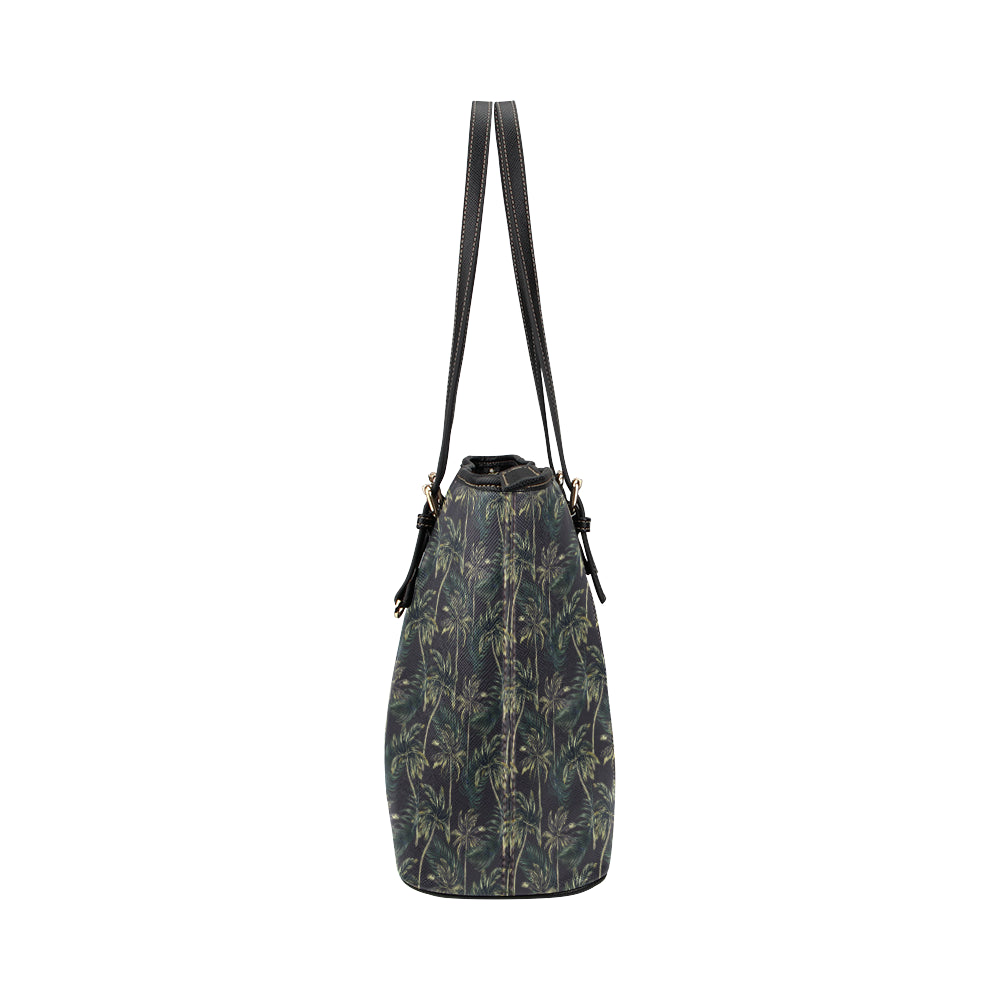 Palm Tree Background Design Print Leather Tote Bag