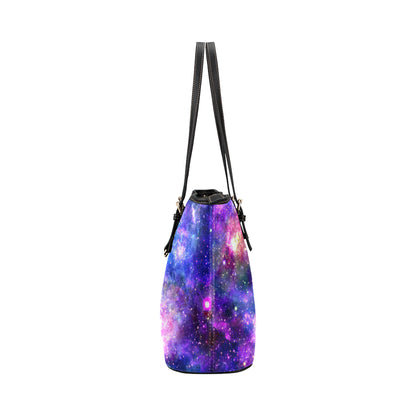 Galaxy Night Stardust Space Print Leather Tote Bag