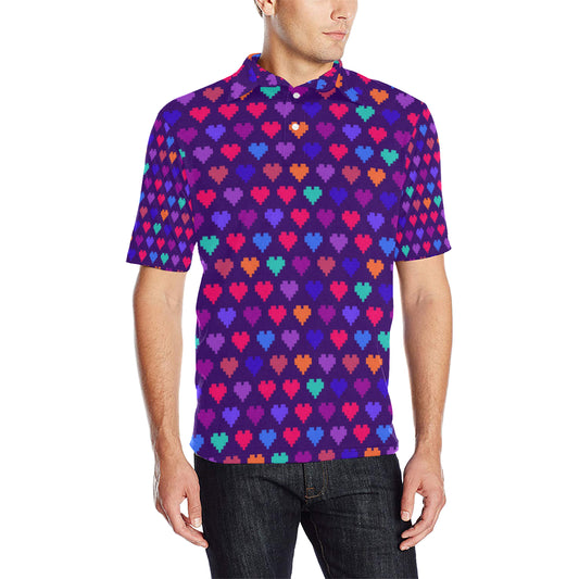 Heart Pixel Pattern Print Design HE03 Men Polo Shirt