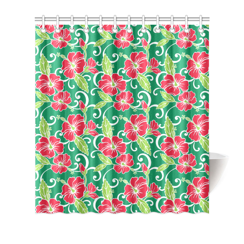 Red Hibiscus Pattern Print Design HB019 Shower Curtain