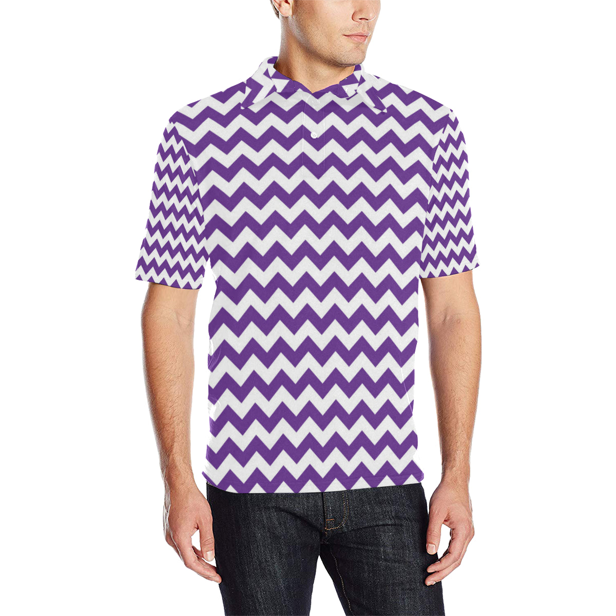 Chevron Purple Pattern Print Design 03 Men Polo Shirt