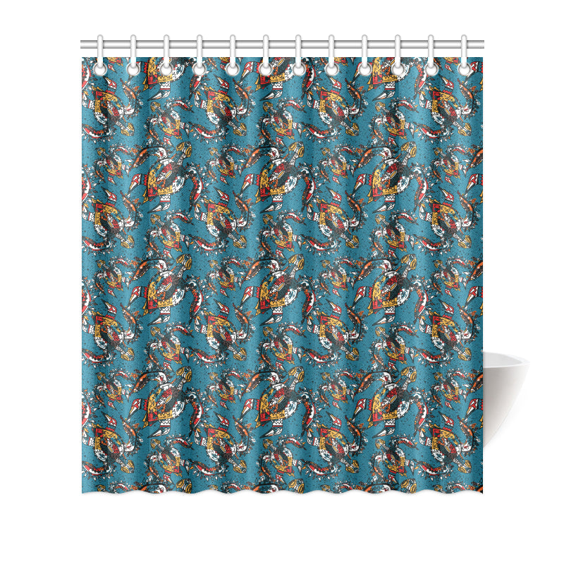 Sea Turtle Tribal Colorful Hand Drawn Shower Curtain