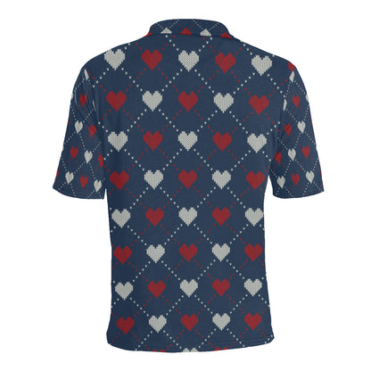 Heart Knit Pattern Print Design HE05 Men Polo Shirt