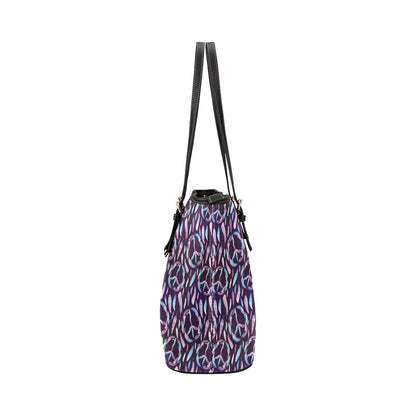Peace Sign Feather Design Print Leather Tote Bag