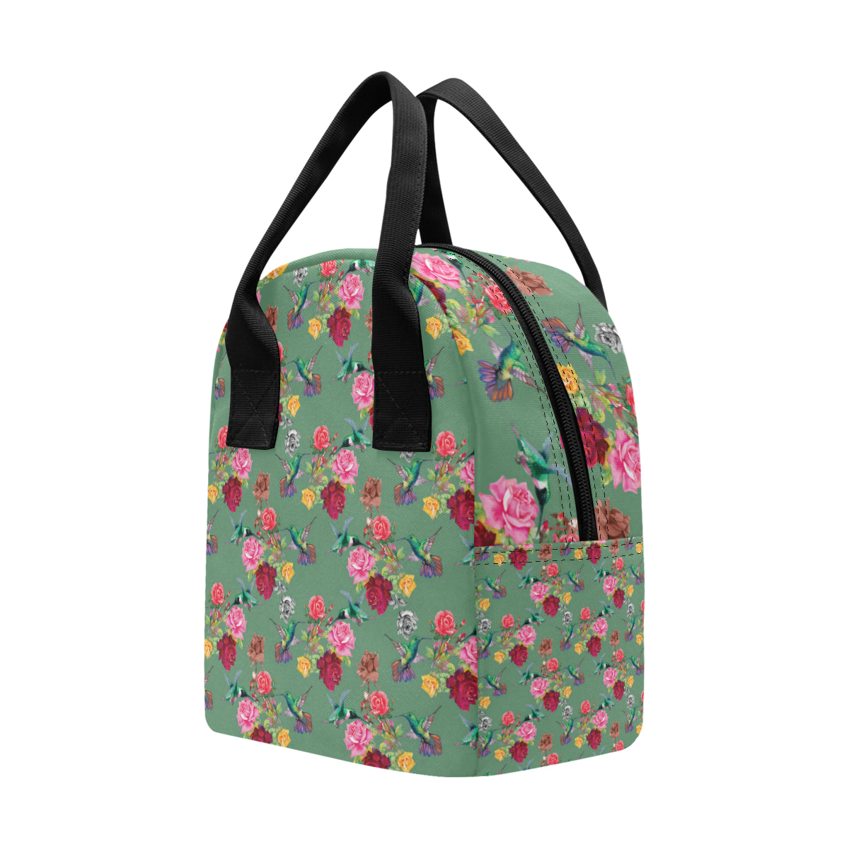 Hummingbird with Rose Themed Print Insulated Lunch Bag