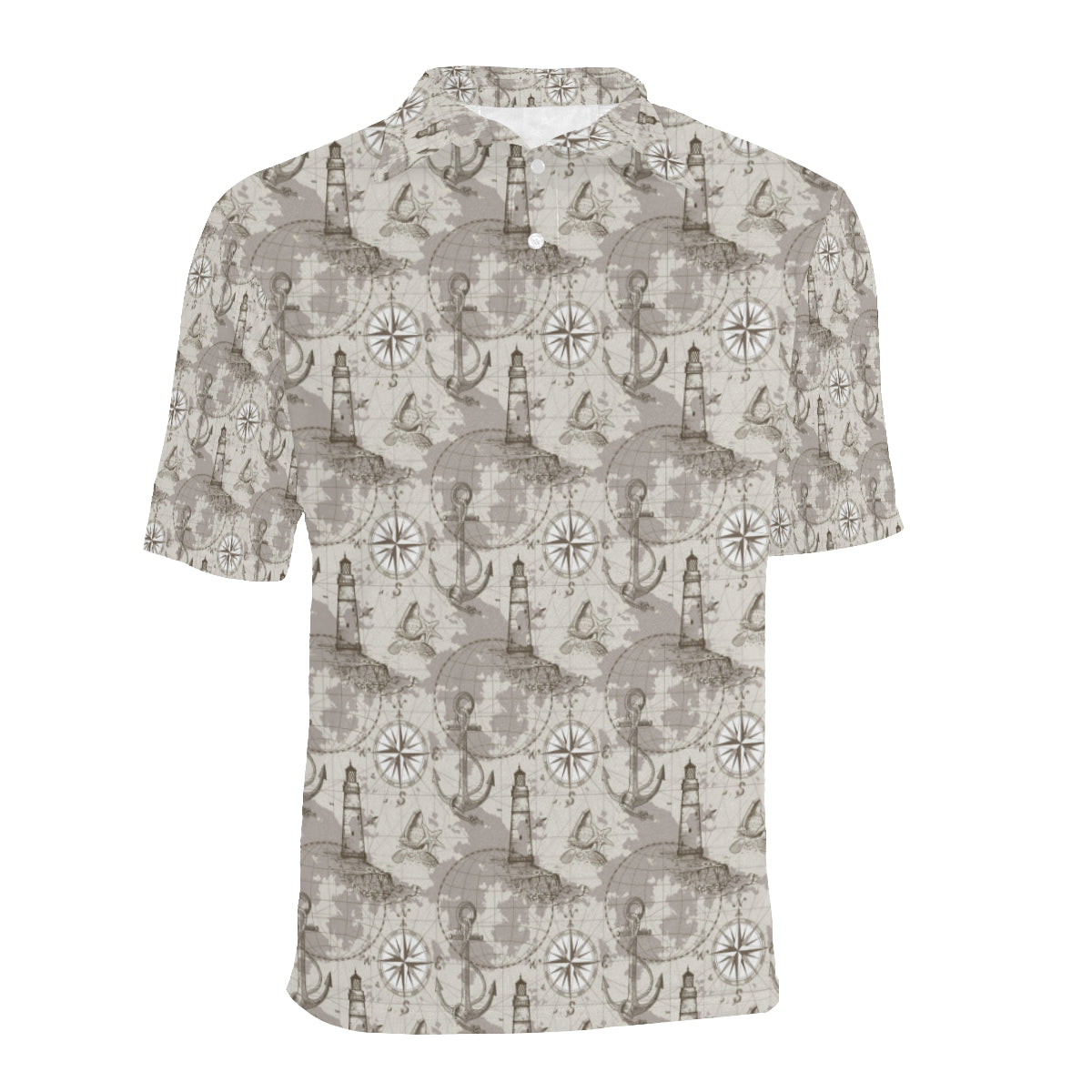 Nautical Map Design Themed Print Men Polo Shirt