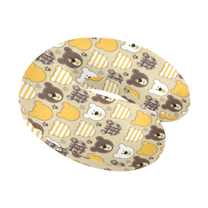 Bear PatchworkPattern Print Design 01 U-Shaped Travel Neck Pillow
