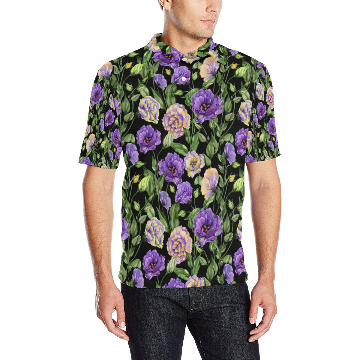 Lisianthus Pattern Print Design LT02 Men Polo Shirt
