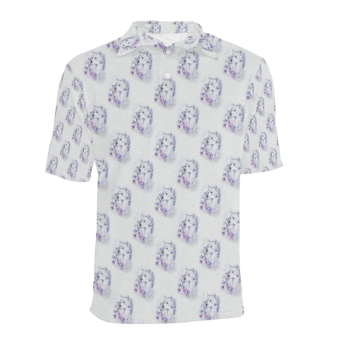 Wolf with Flower Print Design Men Polo Shirt