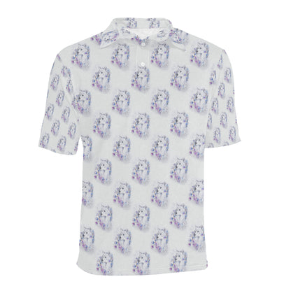 Wolf with Flower Print Design Men Polo Shirt