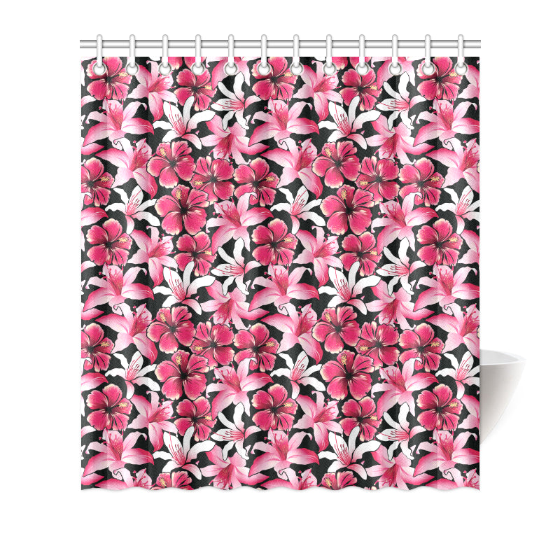 Flower Hawaiian Pink Red  Hibiscus Print Shower Curtain