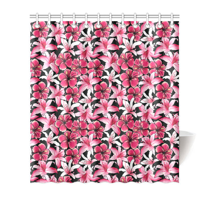 Flower Hawaiian Pink Red  Hibiscus Print Shower Curtain