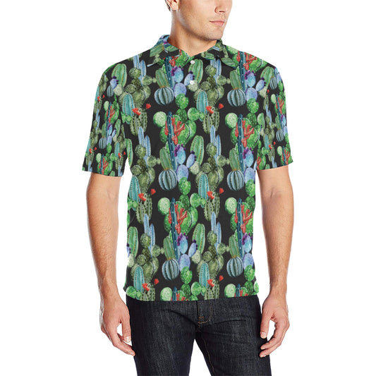 Cactus Watercolor Style Print Men Polo Shirt