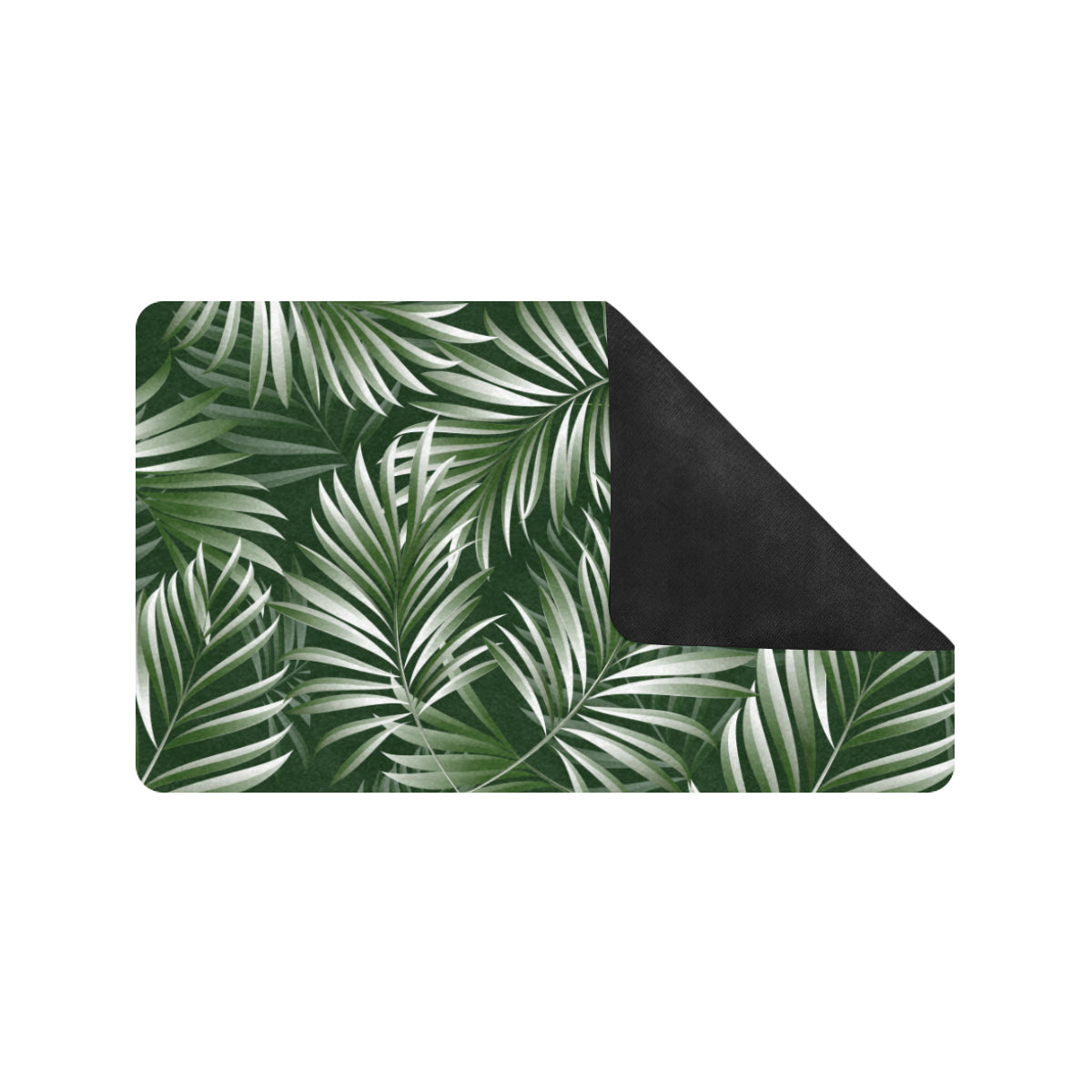 White Green Tropical Palm Leaves Rubber Doormat