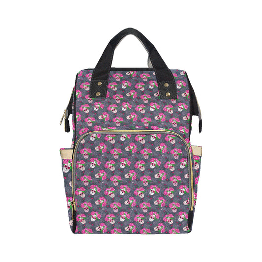 Sugar Skull Pink Rose Themed Print Diaper Bag Backpack
