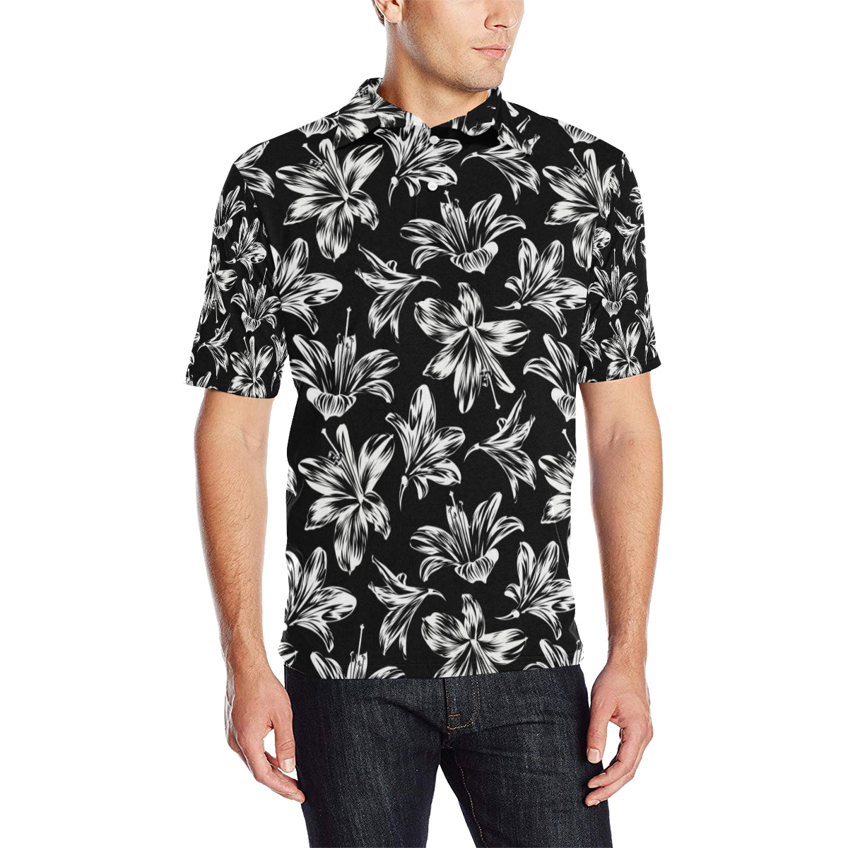 Amaryllis Pattern Print Design AL04 Men Polo Shirt