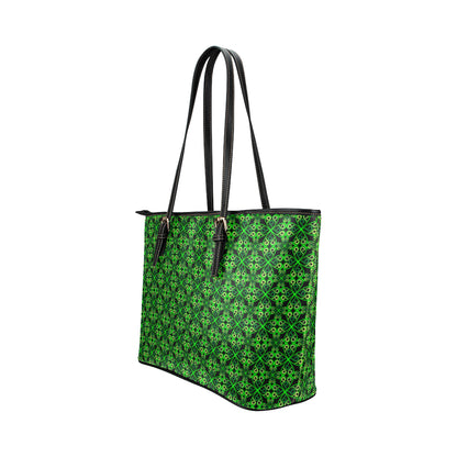 Celtic Green Neon Design Leather Tote Bag