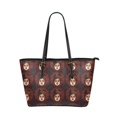 Day of the Dead Mexican Girl Leather Tote Bag