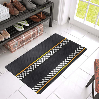 Checkered Flag Yellow Line Style Rubber Doormat