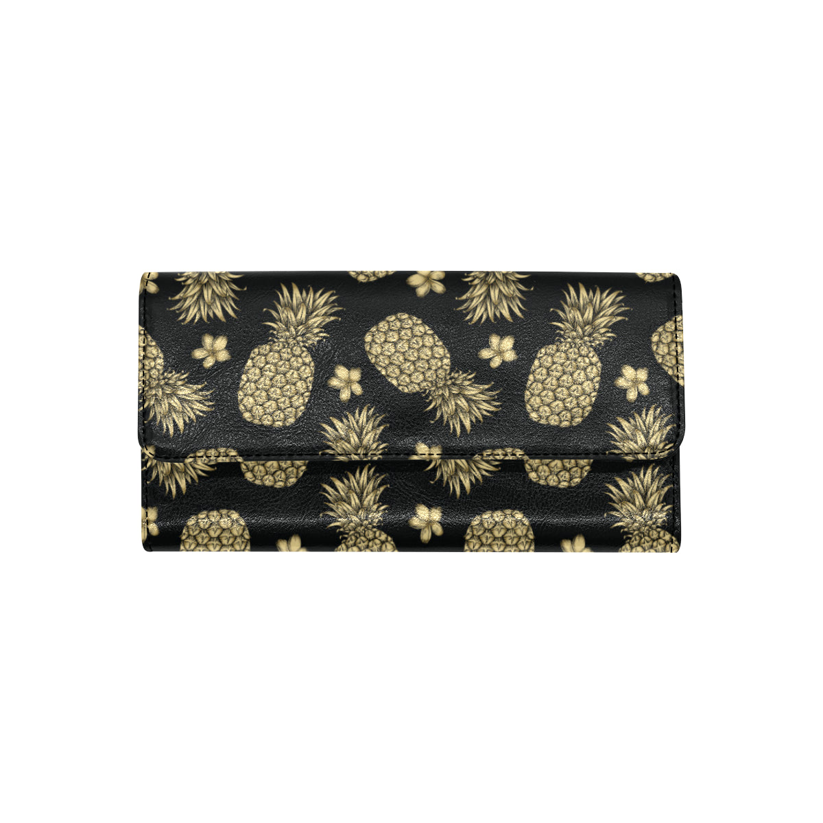 Gold Pineapple Hibiscus Women's Trifold Wallet