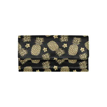 Gold Pineapple Hibiscus Women's Trifold Wallet