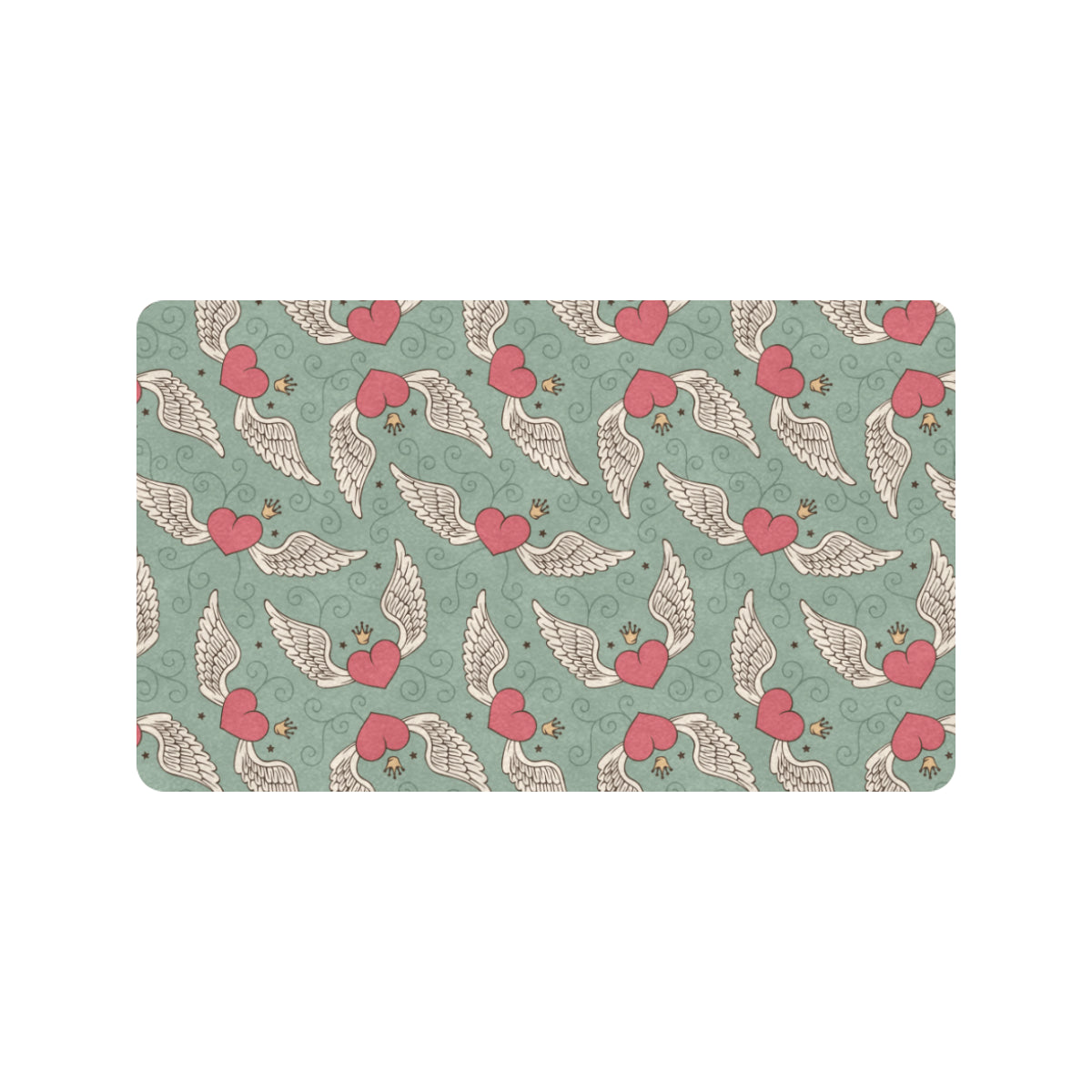 Angel Wings Heart Design Themed Print Rubber Doormat
