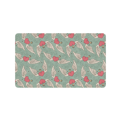 Angel Wings Heart Design Themed Print Rubber Doormat